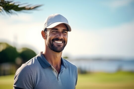 Portrait of a smiling male golfer standing on a golf course