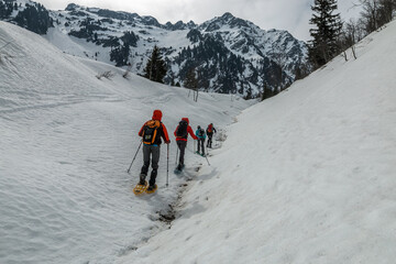 Randonnée en raquettes en hiver à la Montagne d' Arvillard , Savoie , Alpes
