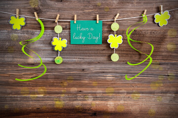 Saint Patrick's Day Wooden Background, Label With Have A Lucky Day