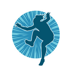 Silhouette of a happy woman jumping pose. Silhouette of a girl model jumps.