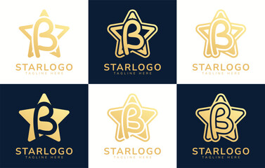 Set of star logo with the letter B. This logo combines letters and star shapes. Suitable for any business that uses stars as its theme.
