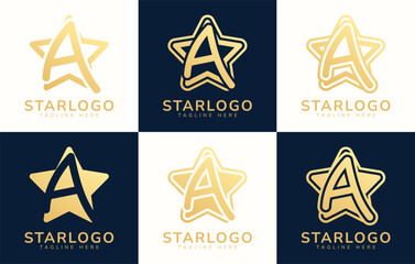 Set of star logo with the letter A. This logo combines letters and star shapes. Suitable for any business that uses stars as its theme.