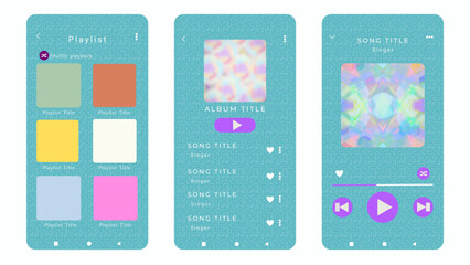 Mockup template for music player and display application charts for the most popular songs. Music playlist Template with icy blue theme and maze pattern with white background. 