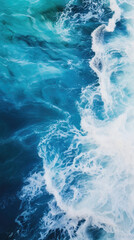 Blue sea with white foam and waves. Abstract background. Top view .