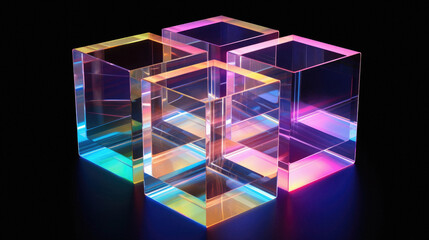 Of colorful glass cube on black background. Geometric shapes