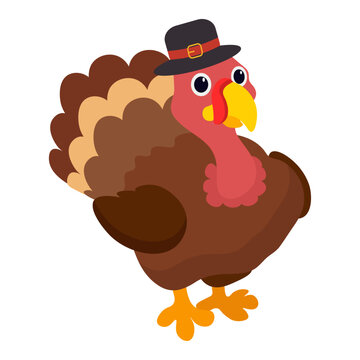 Thanksgiving turkey with hat. Vector illustration.