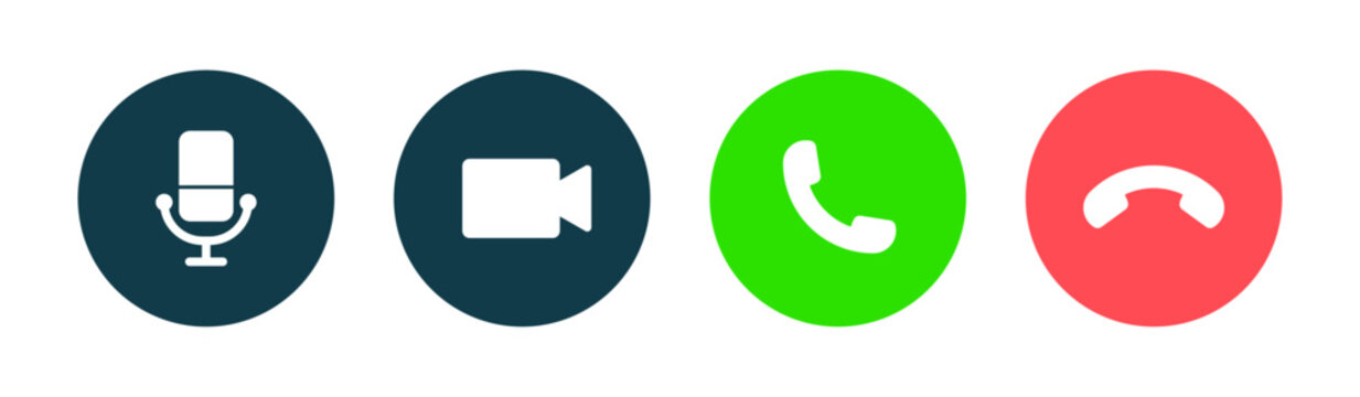 Video call icon set for smartphone interface with microphone, recorder, pick, end call and receive call symbol in colorful style