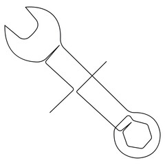 Continuous one line art drawing repair tool icon Service center symbol engineer day 
