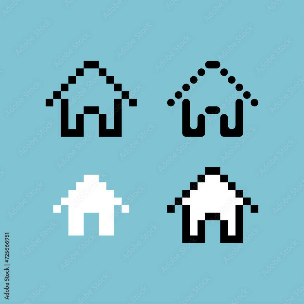 Poster pixel art outline sets icon of house icon variation color. house icon on pixelated style. 8bits perf