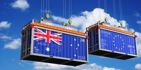 Shipping containers with flags of Australia and European Union - 3D illustration © PX Media