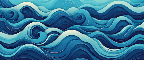 Abstract blue Waves on a Deep Blue Background in Close-Up View