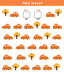 Left and right position worksheet. Educational worksheet for preschool kids. Educational game to learn left and right.