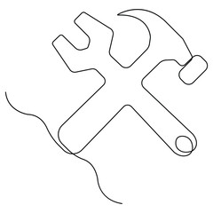 Continuous one line art drawing repair tool icon Service center symbol engineer day 
