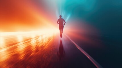The image of a runner rushing forward is reflected in the light. For ideas about moving towards future goals.