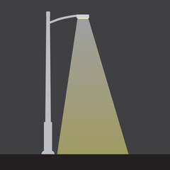 City night street light with light from streetlight lamp. Outdoor Lamp post in flat style. Spotlight Vector illustration