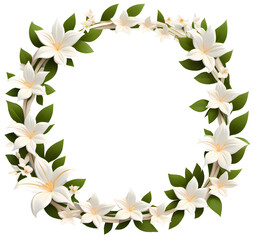 Fototapeta premium Transparent white floral wreath frame. elegant flower border. isolated cleared background PNG. 