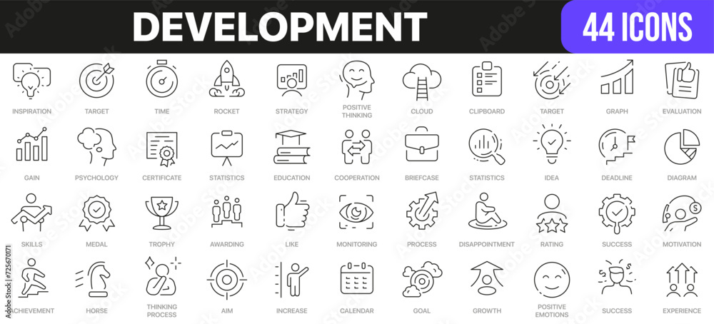 Aufkleber development line icons collection. ui icon set in a flat design. excellent signed icon collection. t