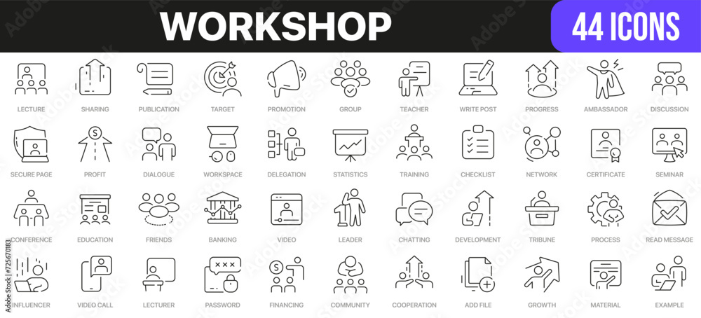 Poster Workshop line icons collection. UI icon set in a flat design. Excellent signed icon collection. Thin outline icons pack. Vector illustration EPS10