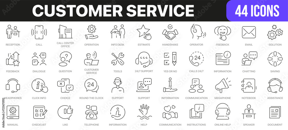 Aufkleber customer service line icons collection. ui icon set in a flat design. excellent signed icon collecti