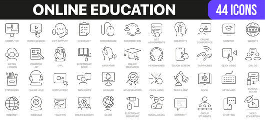 Online education line icons collection. UI icon set in a flat design. Excellent signed icon collection. Thin outline icons pack. Vector illustration EPS10