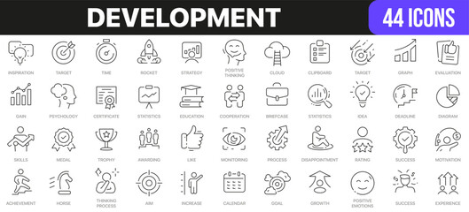 Development line icons collection. UI icon set in a flat design. Excellent signed icon collection. Thin outline icons pack. Vector illustration EPS10