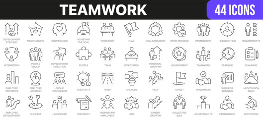 Teamwork line icons collection. UI icon set in a flat design. Excellent signed icon collection. Thin outline icons pack. Vector illustration EPS10