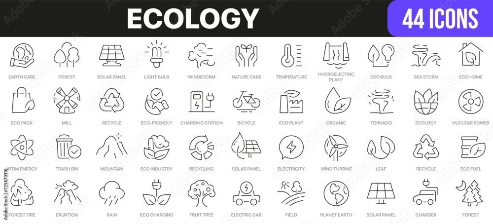 Poster ecology line icons collection. ui icon set in a flat design. excellent signed icon collection. thin 