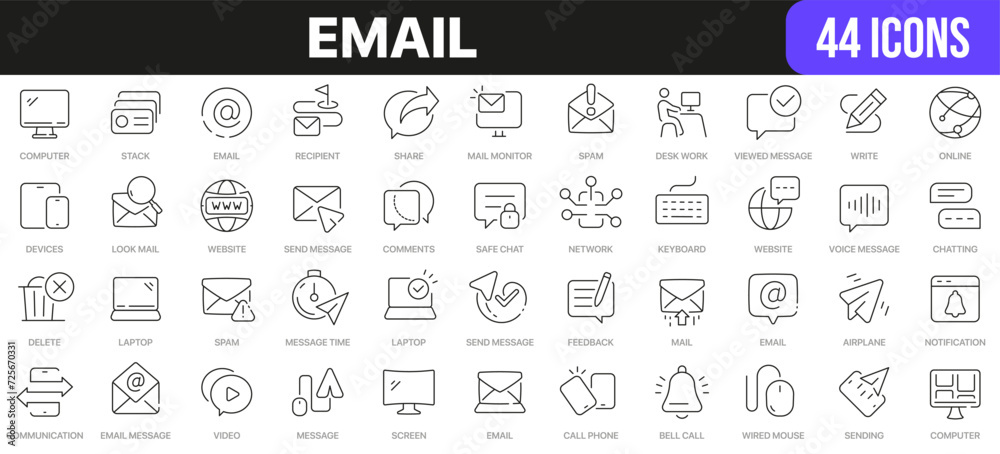Aufkleber Email line icons collection. UI icon set in a flat design. Excellent signed icon collection. Thin outline icons pack. Vector illustration EPS10