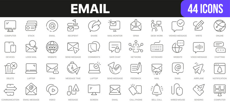 Email line icons collection. UI icon set in a flat design. Excellent signed icon collection. Thin outline icons pack. Vector illustration EPS10