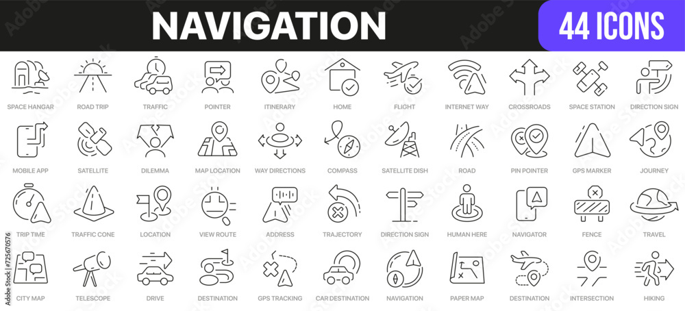 Leinwandbilder navigation line icons collection. ui icon set in a flat design. excellent signed icon collection. th