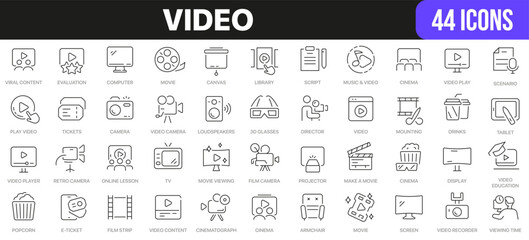 Video line icons collection. UI icon set in a flat design. Excellent signed icon collection. Thin outline icons pack. Vector illustration EPS10