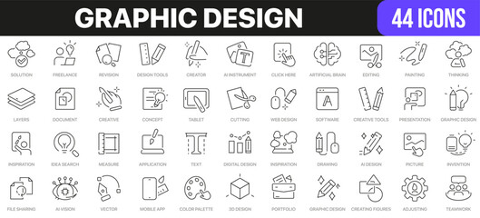 Graphic design line icons collection. UI icon set in a flat design. Excellent signed icon collection. Thin outline icons pack. Vector illustration EPS10