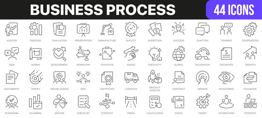 Business process line icons collection. UI icon set in a flat design. Excellent signed icon collection. Thin outline icons pack. Vector illustration EPS10