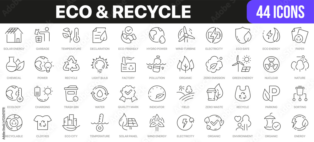 Poster eco and recycle line icons collection. ui icon set in a flat design. excellent signed icon collectio