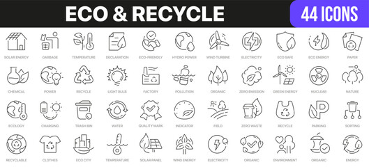Eco and recycle line icons collection. UI icon set in a flat design. Excellent signed icon collection. Thin outline icons pack. Vector illustration EPS10