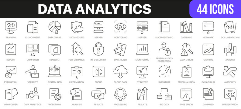 Data analytics line icons collection. UI icon set in a flat design. Excellent signed icon collection. Thin outline icons pack. Vector illustration EPS10