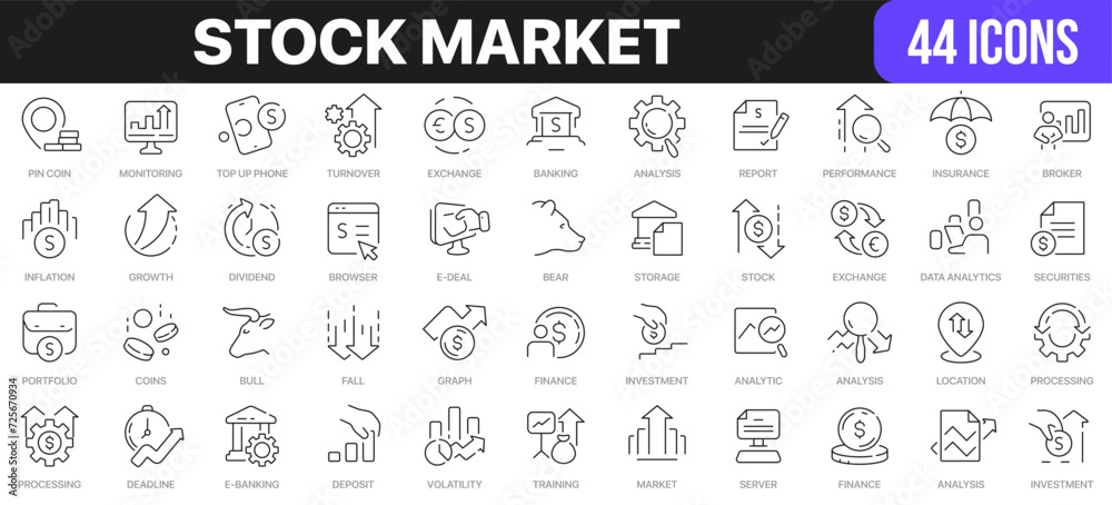 Aufkleber stock market line icons collection. ui icon set in a flat design. excellent signed icon collection. 