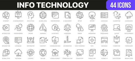 Information technology line icons collection. UI icon set in a flat design. Excellent signed icon collection. Thin outline icons pack. Vector illustration EPS10