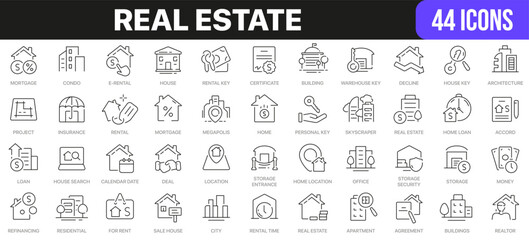 Real estate line icons collection. UI icon set in a flat design. Excellent signed icon collection. Thin outline icons pack. Vector illustration EPS10