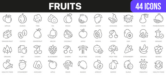 Fruits line icons collection. UI icon set in a flat design. Excellent signed icon collection. Thin outline icons pack. Vector illustration EPS10