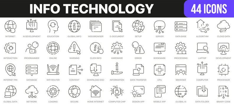 Information technology line icons collection. UI icon set in a flat design. Excellent signed icon collection. Thin outline icons pack. Vector illustration EPS10