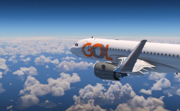 GOL Airlines flying over the clouds, 1 Fev, 2024, Rio de Janeiro, Brazil.