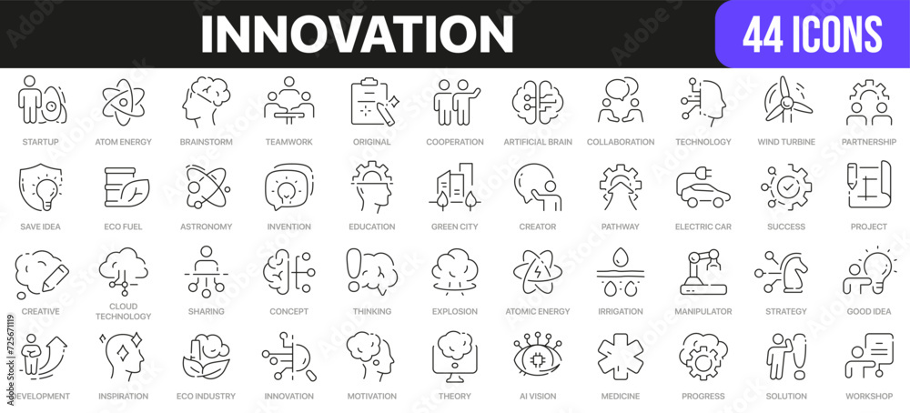 Aufkleber innovation line icons collection. ui icon set in a flat design. excellent signed icon collection. th