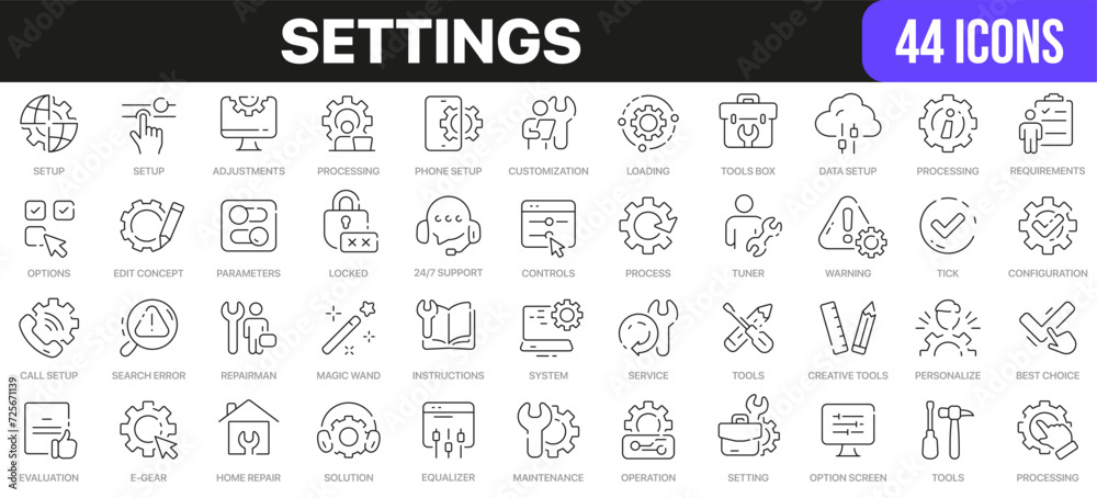 Poster Settings line icons collection. UI icon set in a flat design. Excellent signed icon collection. Thin outline icons pack. Vector illustration EPS10
