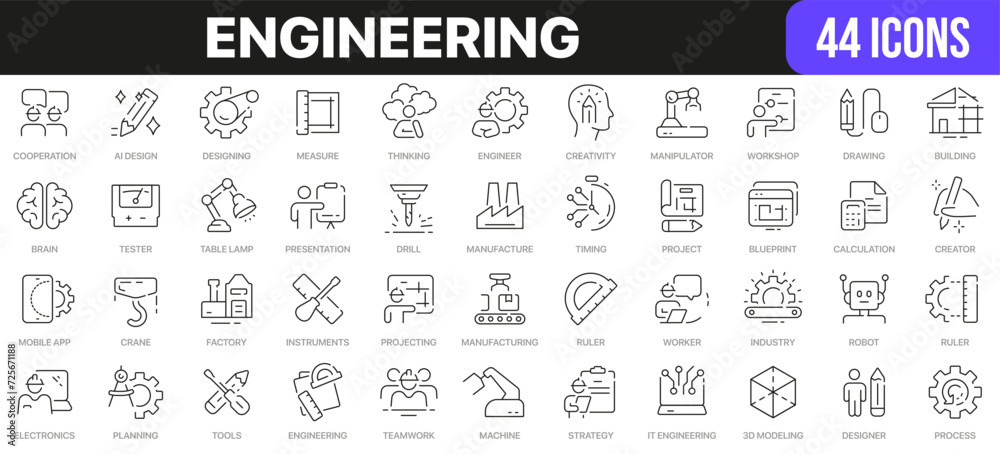 Leinwandbilder engineering line icons collection. ui icon set in a flat design. excellent signed icon collection. t
