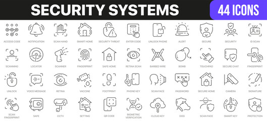 Security systems line icons collection. UI icon set in a flat design. Excellent signed icon collection. Thin outline icons pack. Vector illustration EPS10