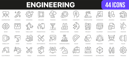 Engineering line icons collection. UI icon set in a flat design. Excellent signed icon collection. Thin outline icons pack. Vector illustration EPS10