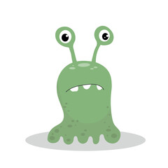 Cute green monster in flat style isolated on white background. Vector illustration