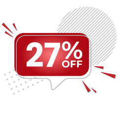 27% off. White background with 27 percent discount on a red balloon for mega big sales. 27% sale