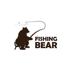 Bear is sitting and fishing, logo design